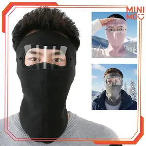 Masker Motor Sepeda Full Face Dengan Kacamata Anti UV dan Debu Untuk Aktivitas Outdoor Cycling Hangat Adjustable