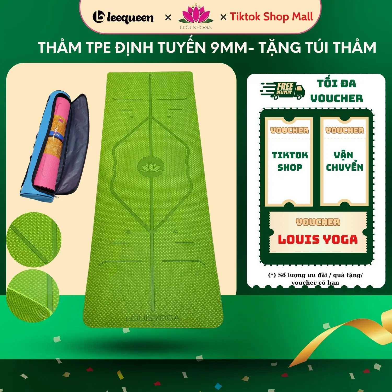 Thảm tập yoga TPE Galaxy 1 lớp 9mm có định tuyến hãng Louis Yoga hàng loại 1 - Tặng kèm túi đựng thảm cao cấp Sport - LOUISYOGA