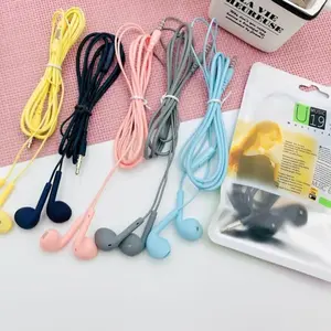 Earphone headset handsfree macaron u19 stereo kabel mate color mic