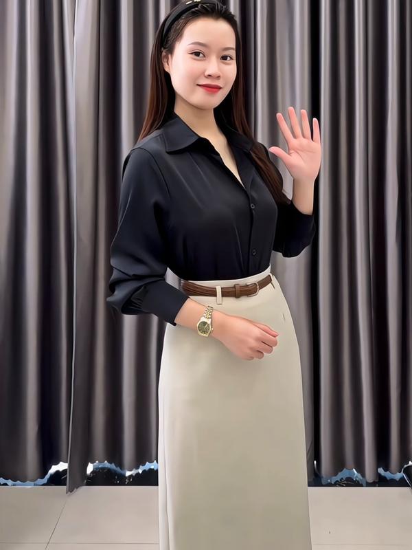 Chân váy CV8 - Chân váy công sở đai nâu dáng suông 6