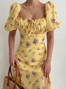 Women's Ditsy Floral Print Square Neck Dress, Fashion Casual Puff Sleeve Dress for Daily Outdoor Wear, Ladies Dress for Summer