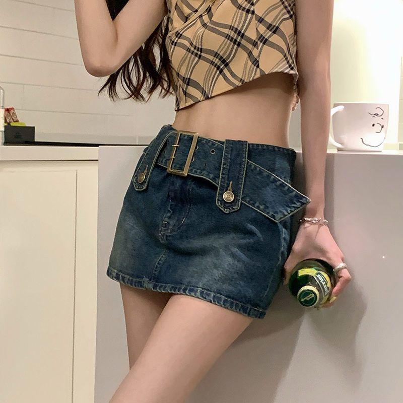 Chân Váy Denim Chữ A Cạp Cao Phong Cách Cô Gái Nóng Bỏng, Hàng Mới Về Mùa Hè Của Phụ Nữ, Chân Váy Ngắn Bó Dễ Phối Đồ Màu Đen, Thích Hợp Cho Quần Short, Thiết Kế Thời Trang 7