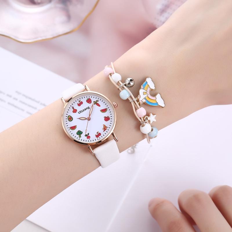 Product Introduction of Cute Cartoon Fruit Dial Children's Strap Quartz Watch+bracelet (2pcs/set) 13