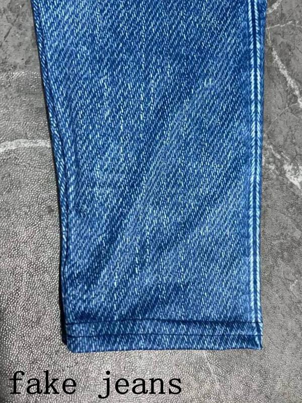 Plus Size Denim-Effect Print High Waist Leggings, Casual Stretchy Skinny Pants for Daily Outdoor Wear, Women's Bottoms for Spring & Fall 2