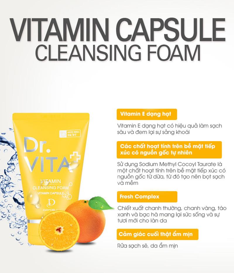 Product Introduction of (Mua 1 Tặng 5 Mask) Sữa Rửa Mặt Dr Vita Vitamin Cleansing Foam Vitamin Capsule DayCell (100ml) 0