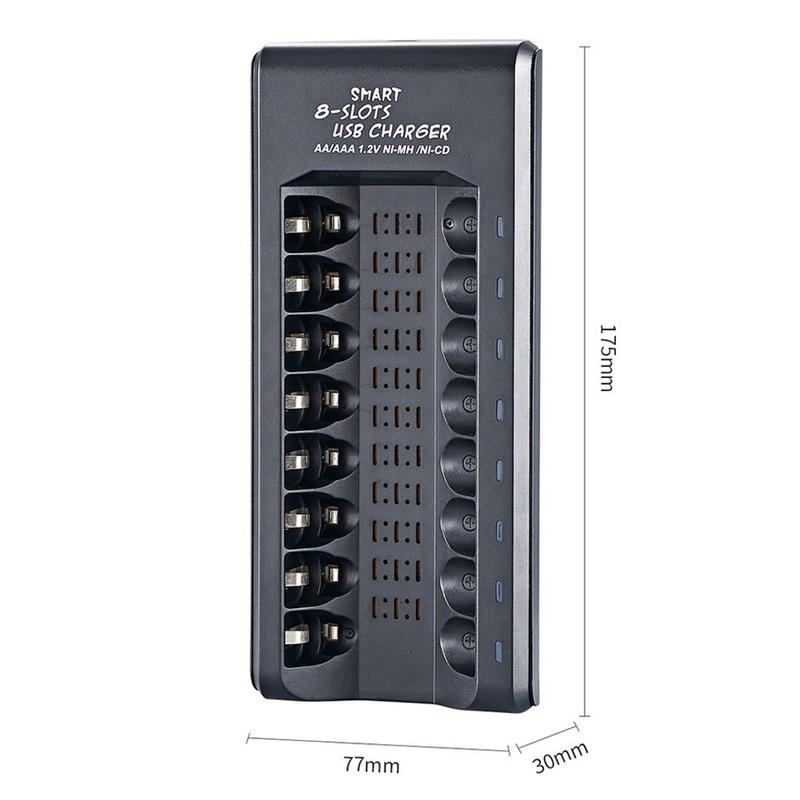 Bộ sạc pin 5V 2A, sạc nhanh, dành cho pin AA / AAA, với 5 / 8 khe cắm, bộ sạc USB 2