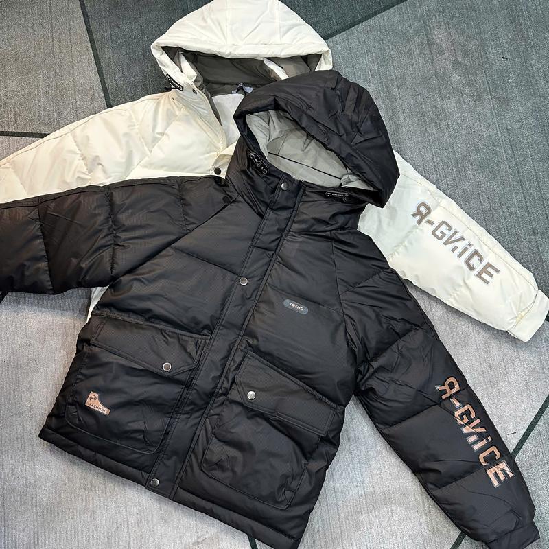 Áo Khoác Phao Dáng Xuông Túi Hộp Chữ Tay Vải ô Ly Bóng 2 Màu Trắng Đen Jacket