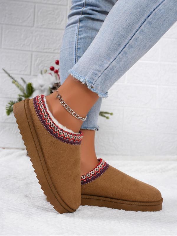 Women's Solid Color Plush Lined Slippers, Casual Soft Comfortable Non-slip Home Slippers, Warm Slippers for Indoor & Outdoor Use for Fall & Winter 2