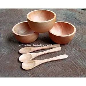 set mangkok kayu mahoni 8cm/mangkok set sendok A2