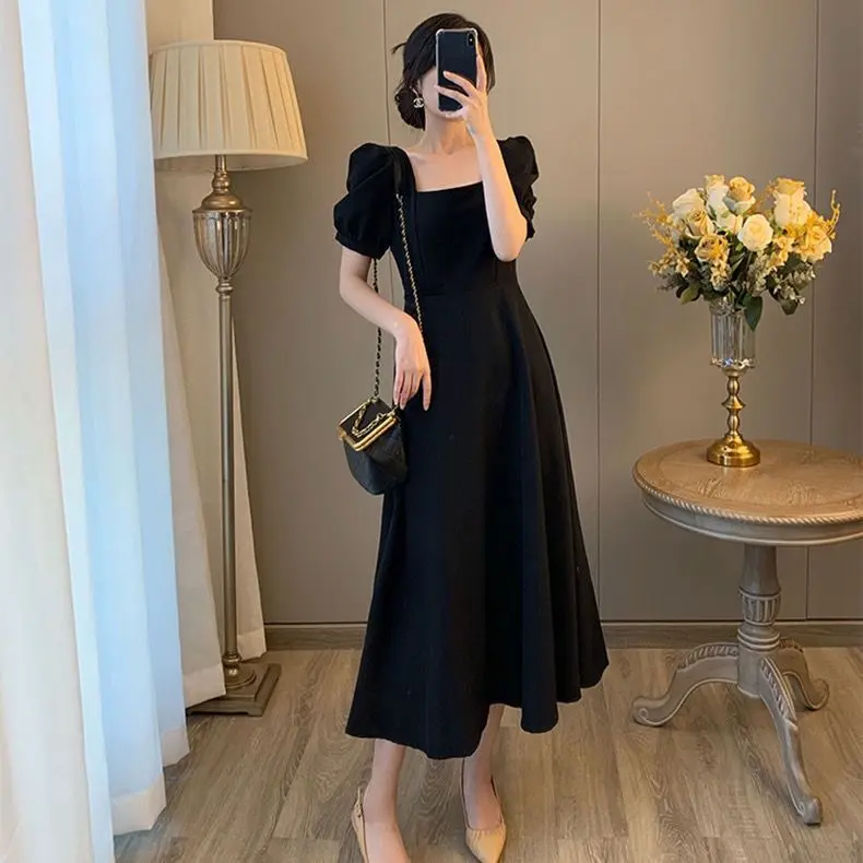 Váy Dài Nữ, Phong Cách Hàn Quốc, Trang Trọng Và Thanh Lịch, Dáng Ôm, Váy Trắng, ngắn Tay, Hình Vuông, Thích Hợp Cho Váy Áo Choàng Nữ, Quần Áo Nữ, Váy Phù Hợp Với Váy Nữ, Thoải Mái, wwf Voi Voan Dress Đen 1