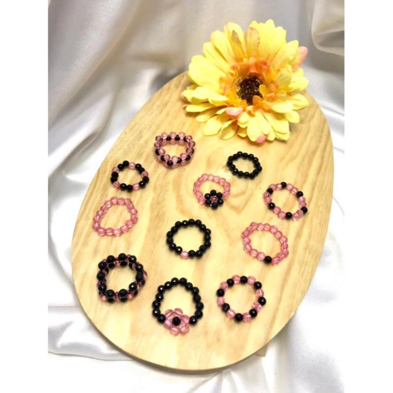 CINCIN MANIK-MANIK GROSIR 100 pcs / CINCIN BLACK PINK / CINCIN BEADS GROSIR / CINCIN HARGA GROSIR 3