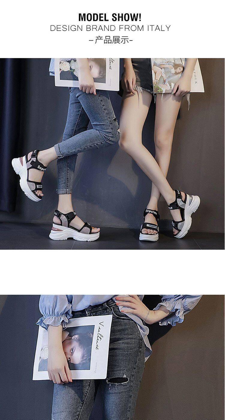 Product Introduction of COD increase 8Cm Korean Breathable Sandals Slipper for Women Sports Sandals Women's Summer New All-Match Net Red Sponge Cake Thick Bottom Wedge Heel Flat Student Soft Bottom Beach Shoes 24