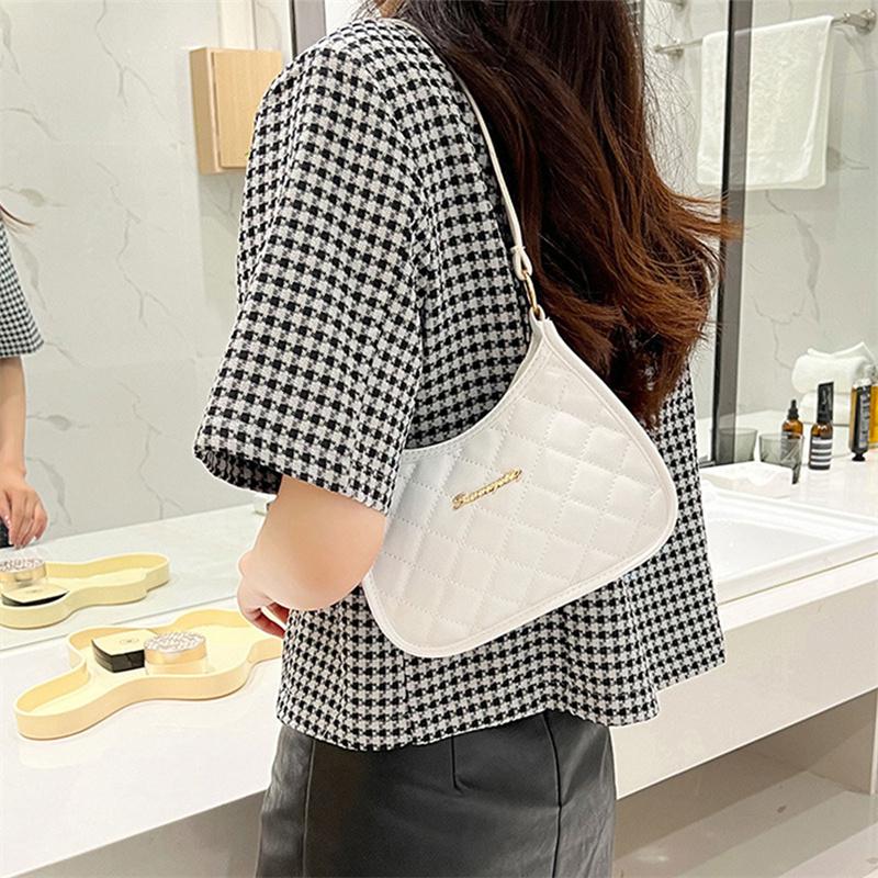 Túi Đeo Vai Bằng Da PU, Dành Cho Nữ, Thời Trang, Thêu Hình Thoi, Màu Trơn Phong Cách Thường Ngày Túi Xách Có Khóa Kéo 1