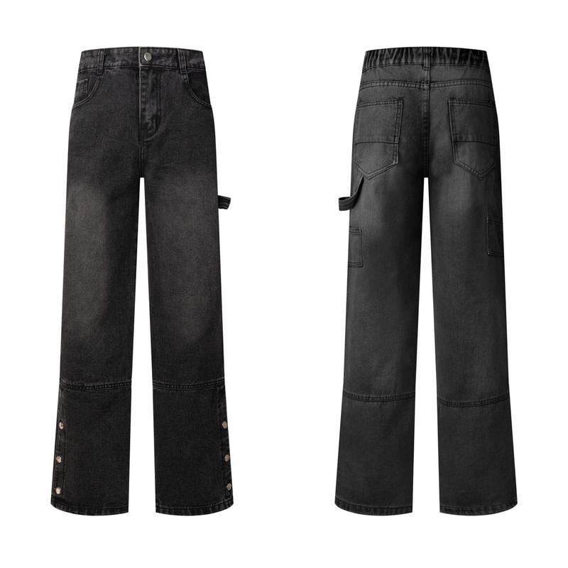 Quần Jean Cúc Bấm Nam Nữ Ống Rộng Cạp Cao Menswear Denim Ong Pants Có Túi - [131] 0