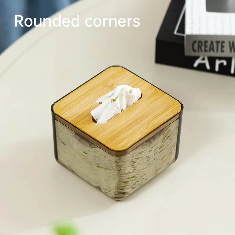 Vusign Tissue Box / Kotak Tissue Transparan Kayu Bambu Alas Anti Slip VS47X 4