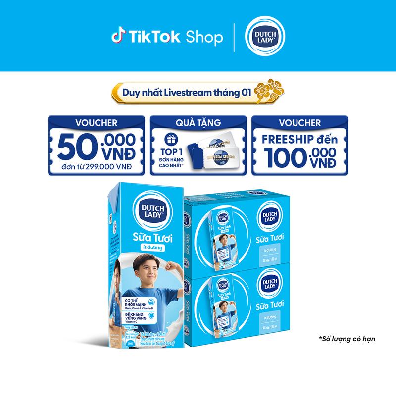 Combo 2 Thùng 48 Hộp Sữa Tươi Tiệt Trùng Dutch Lady Cô Gái Hà Lan ít đường 180ml 48x180ml