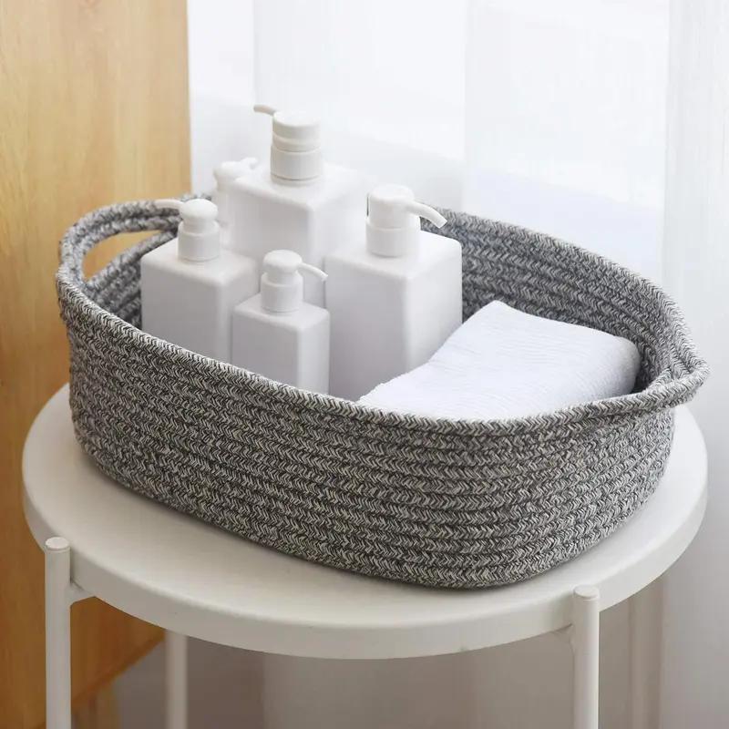 Woven Storage Basket, 1 Count Round Storage Basket with Handle, Durable Cosmetic Basket, Snack Basket, Home Organizer for Bathroom, Bedroom, Living Room, Balcony 0
