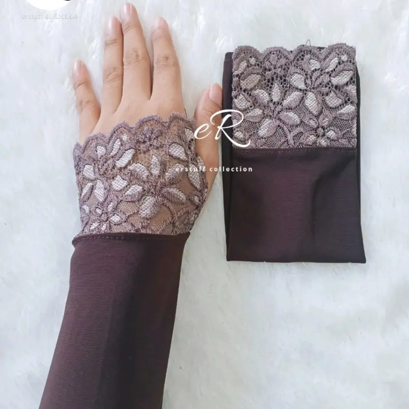 HANDSOCK JEMPOL RENDA BRUKAT SENADA / MANSET WALIMAH CANTIK Muslim Panjang 4