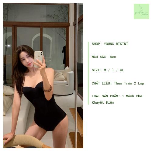  Set bikini 1 mảnh liền thân basic khoen vuông thun co giãn 4 chiều màu đen đủ size 