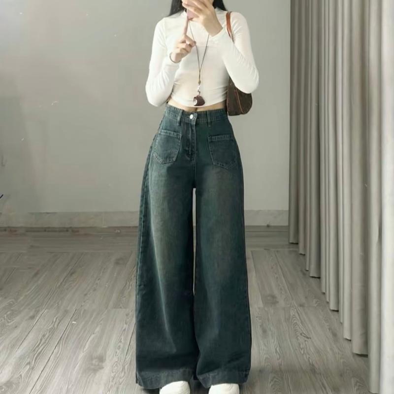QUẦN JEANS ỐNG RỘNG,QUẦN JEAN GẤU LAI TÚI VUÔNG CẠP CAO HÁCH DÁNG PHONG CÁCH MỚI LẠ MẪU MỚI HOTTREND 3