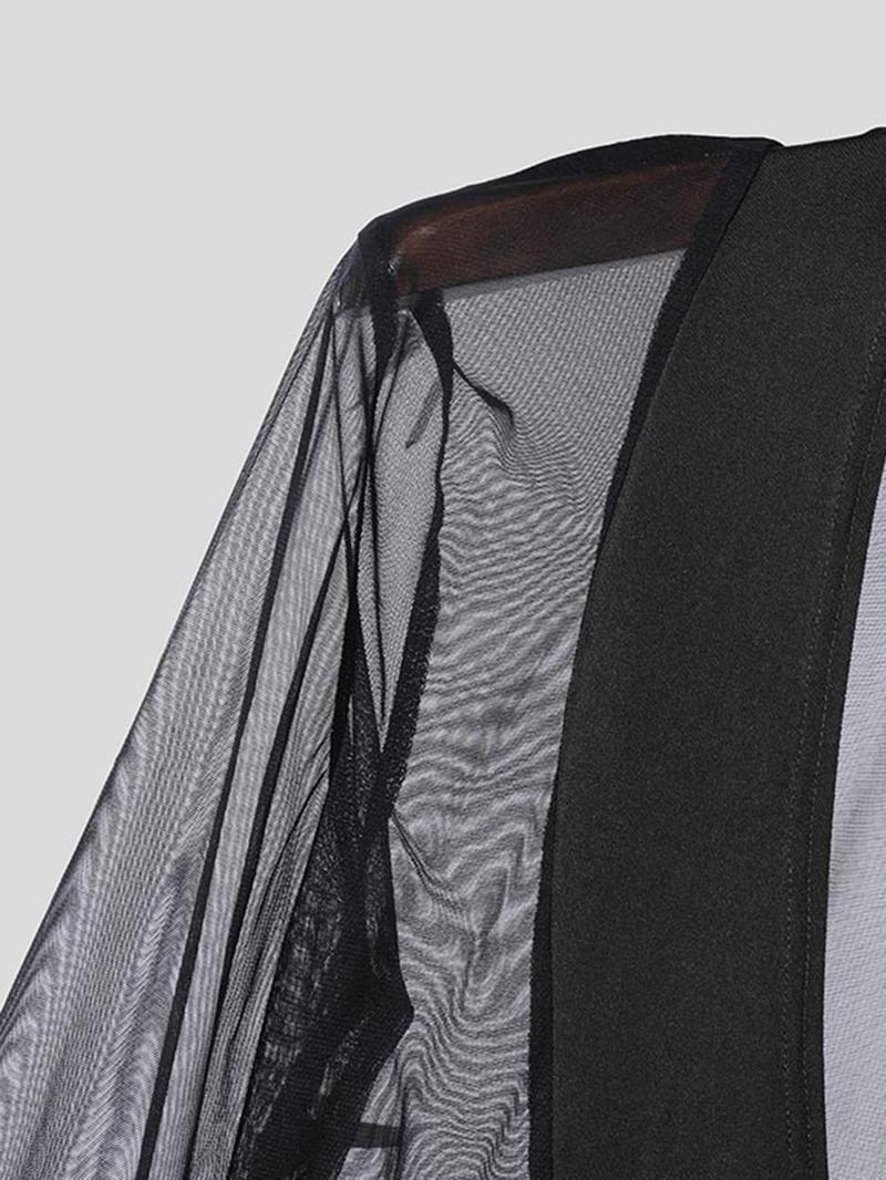 Product Introduction of Men's Sexy Mesh Patchwork Long Sleeve Bodysuit , Casual V-Neck Triangle Rompers for Party & Homwear, Fashion Men's Jumpsuits for All Season 5