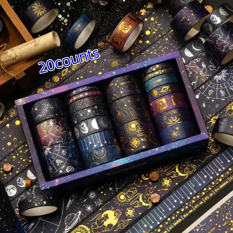 Product Introduction of Constellation Pattern Washi Tape, 20pcs/box Vintage Tape for Gifts Wrapping & Scrapbooking & Journal Making, DIY Decorative Tape for School Home 0