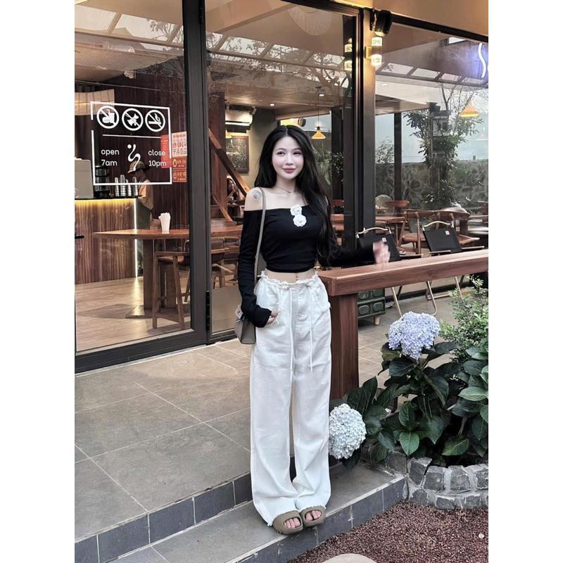 Product Introduction of Set Áo Trễ Vai Hoa Trà Cao Cấp Phối Quần Trắng Tua Rua Rút Dây Phom Chuẩn Mẫu Mặc Cực Hack Dáng Siêu Sang Chảnh Thời Trang 310 23