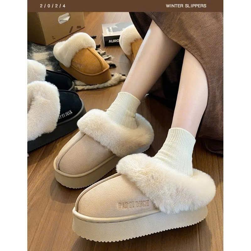 Sục nữ cổ lông dập chũ PAT DUCK Đế siêu nhẹ cao 4cm