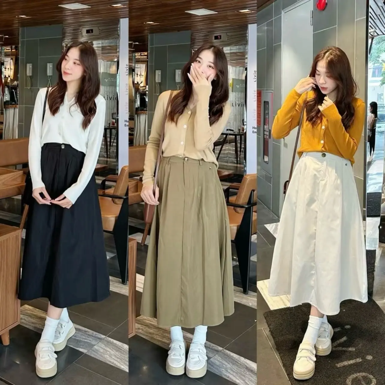 Chân Váy Nữ Midi Dáng Dài Form Xoè Lưng Chun Sau Kaki Thô Lưng Cao Ôm Dáng Đẹp-CV999 - Women Đen