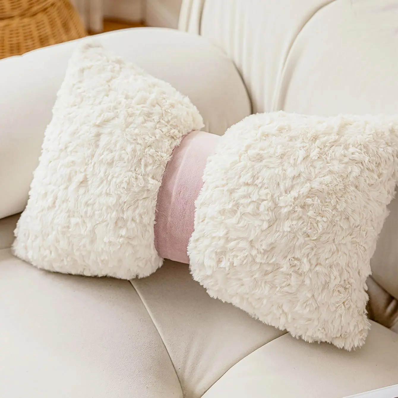 Bowknot Design Cushion Cover without Filler, 1 Count Reusable Solid Color Plush Pillow Cover, Decoration Pillow Cover for Home Sofa Bed