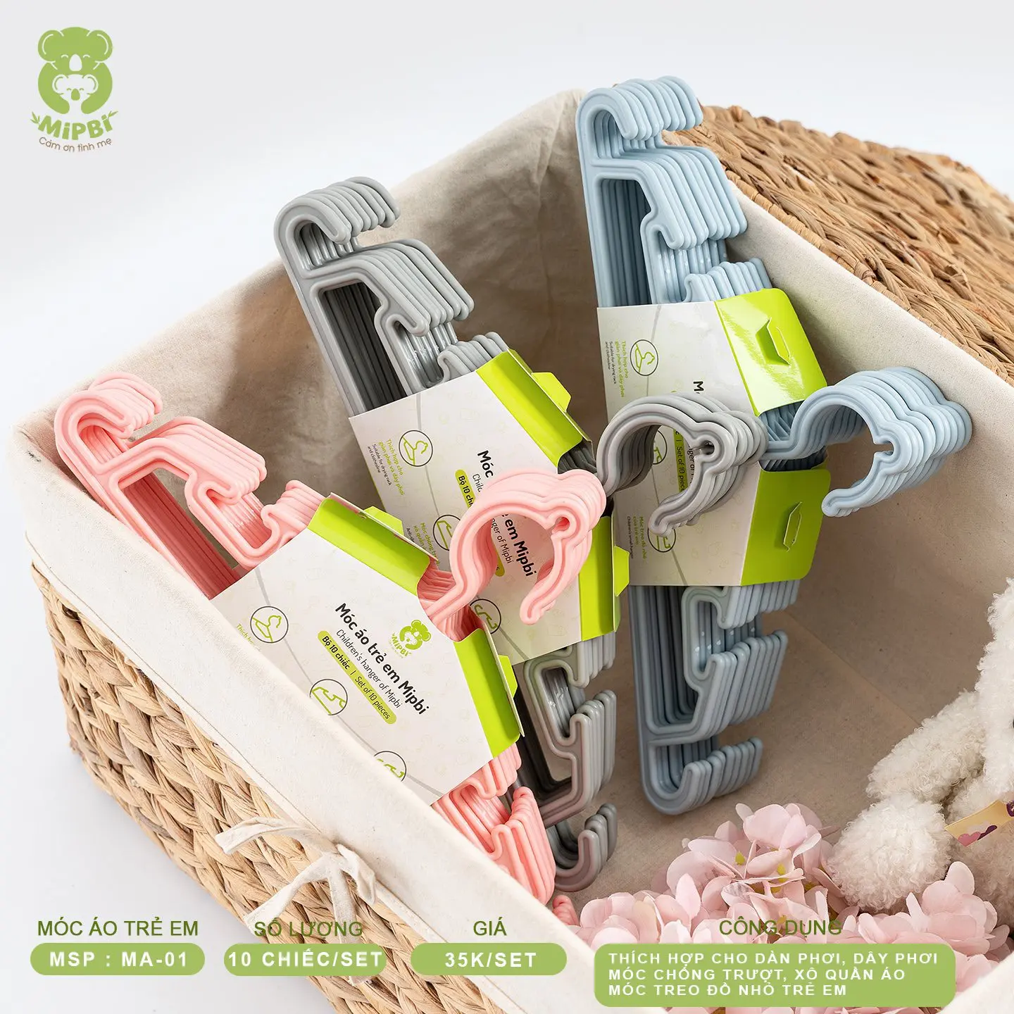 [XẢ KHO]-Set 10 Móc Nhựa Quần Áo Trẻ Em Cao Cấp Mipbi