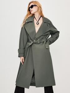 Women's Solid Color Button Belted Trench Coat, Casual Lapel Collar Long Sleeve Coat for Spring & Fall, Women's Clothing for Daily Wear