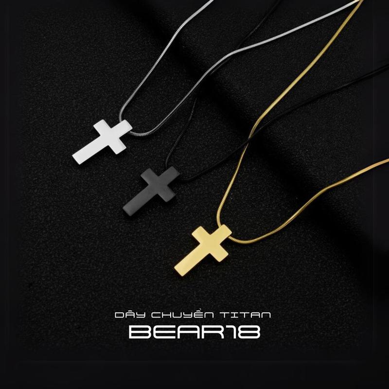 Dây chuyền mỏng trơn thép titan, dây chuyền có mặt thánh giá màu bạc màu đen phong cách đơn giản phù hợp cho nam và nữ BEAR18