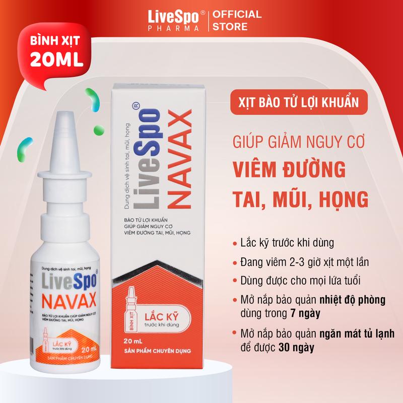 [ MỚI BÌNH XỊT 20ML ]  LiveSpo NAVAX Chuyên Dụng Dạng Xịt Mũi Cho trẻ Viêm Đường Tai, Mũi, Họng - bình xịt nhựa 20ml - Nước muối sinh lý chứa Bào Tử Lợi Khuẩn cho trẻ sơ sinh Tre