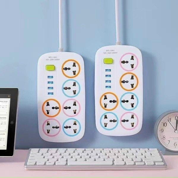  Ổ Cắm Điện Đa Năng 2200w Có Cổng Sạc 6 Lỗ Cắm Dài 1m2 + 4 Cổng Sạc USB Có Công Tắc An Toàn Chống Giật dây  điện 3 chân 
