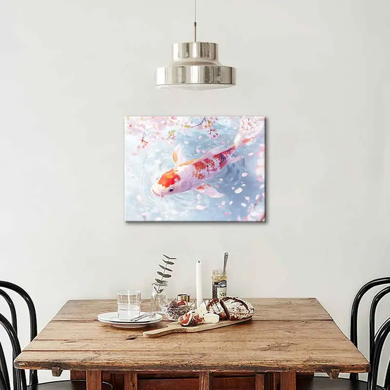 Koi Fish & Cherry Blossoms Pattern Canvas Painting with Frame, Modern Wall Art Painting, Wall Decor for Home Living Room Bedroom Office 5