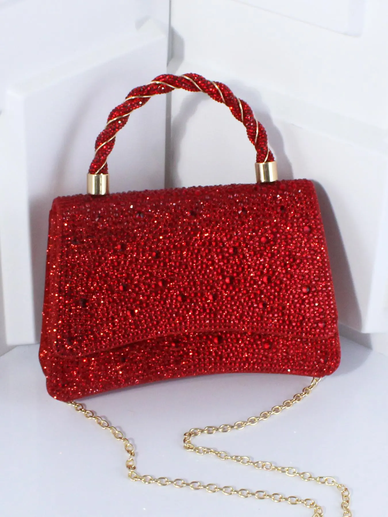 Women's Elegant Bling Rhinestone Decorated Evening Bag, Exquisite Trendy Chain Strap Crossbody Bag, Fashionable Bag for Party Decoration Christmas Gift