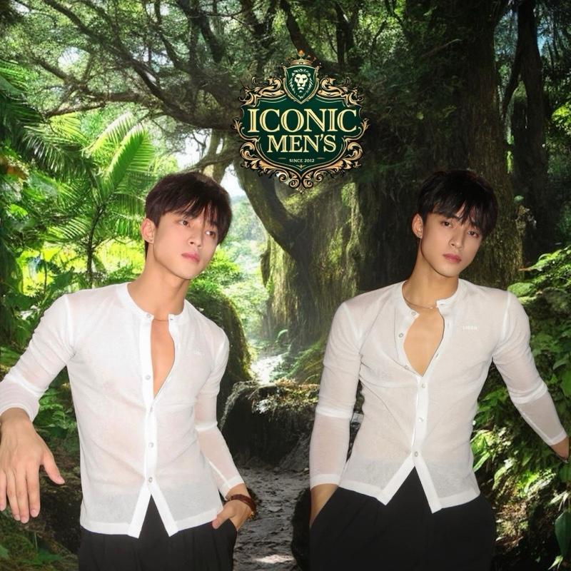 Áo thun sơ mi dài tay mỏng xuyên thấu đi biển [Mã 55] Menswear Nam