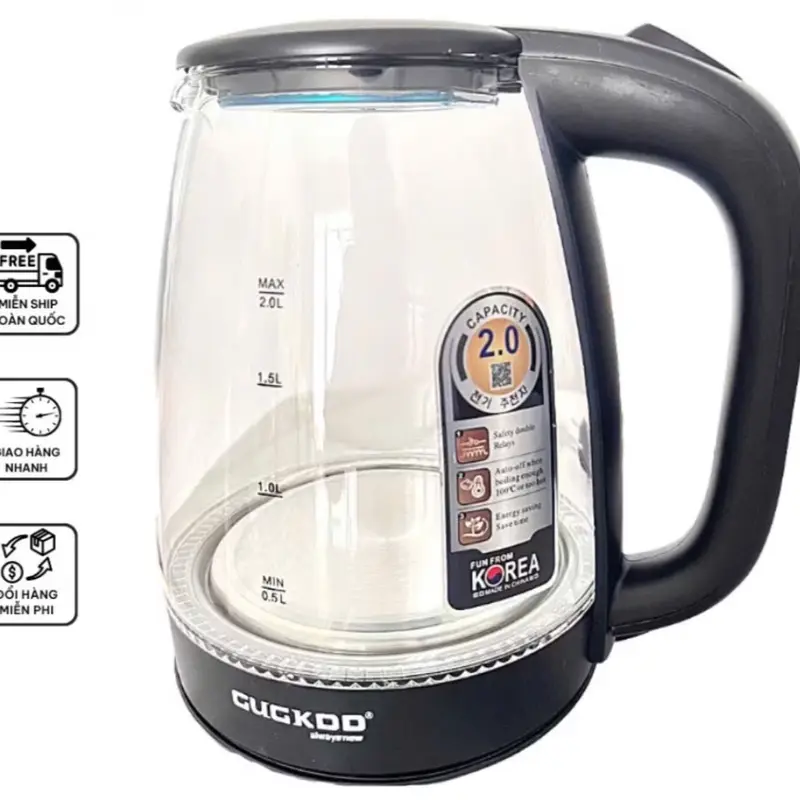 Ấm Siêu Tốc Thủy Tinh GUGKDD 2.0L Cao Cấp Công Suất 1300W, Thủy Tinh Trong Suốt Cường Lực Đèn Led Tự Ngắt Khi Sôi 0