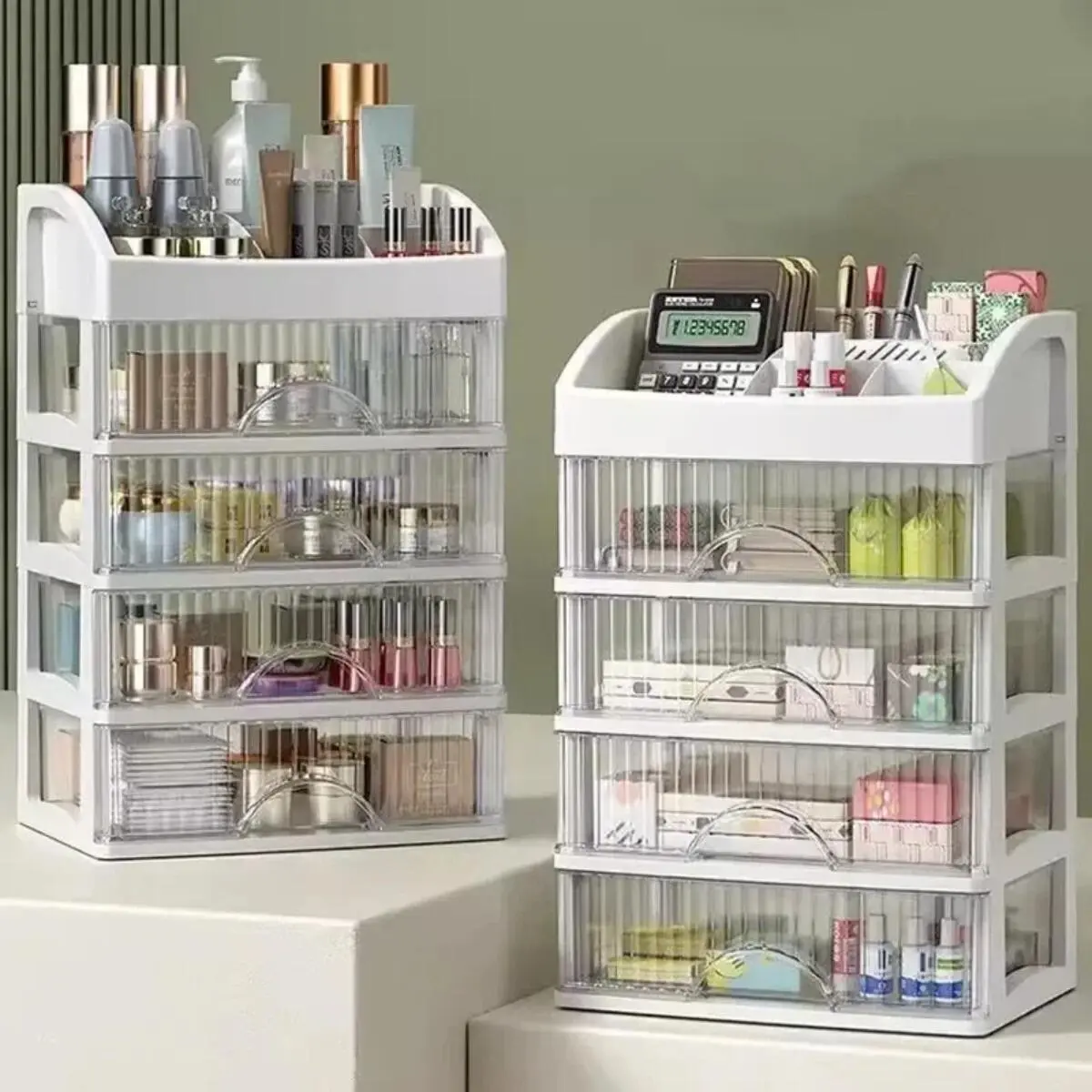 Cosmetic Large Capacity Transparent Makeup Lipstick Storage Box Plastic Multi layer Desktop Organizer Drawer