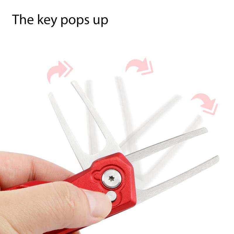 Golf Green Fork Divot Repair Tool, 1 Count Aluminum Foldable Ball Fork, Lawn Repair Fork Tool, Portable Golf Tool Accessories for Golfers 3