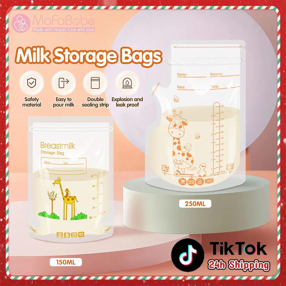 250ML Breastmilk Storage Bag 30pcs Double Lock BPA Free for newborn baby breast milk Bags CND dr isla  milk breastmilk  storage  bag