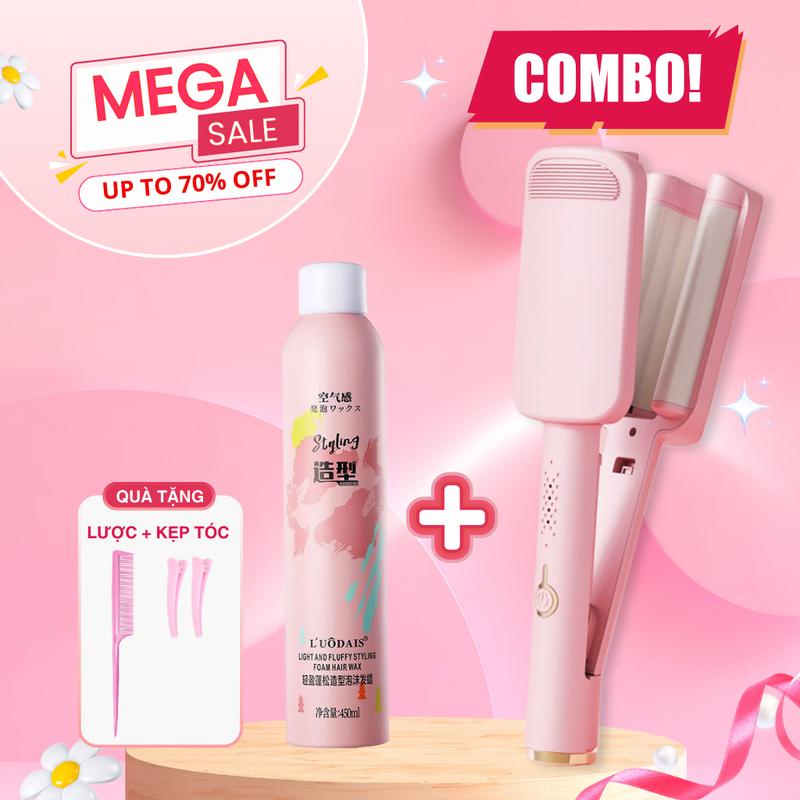 Máy Uốn Xoăn Sóng Nước Hippie 32 Ba Trục Chất Liệu Gốm Sứ Ceramic Máy Làm Tóc Xoăn Sóng Nước Chỉnh Nhiệt Tạo Kiểu