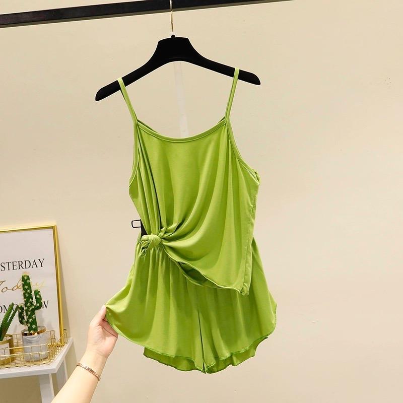 Bộ Đùi Mặc Nhà , Mặc Ngủ 2 dây Thun lụa dẻo Cotton Nữ Women Nhung Quần Ngủ