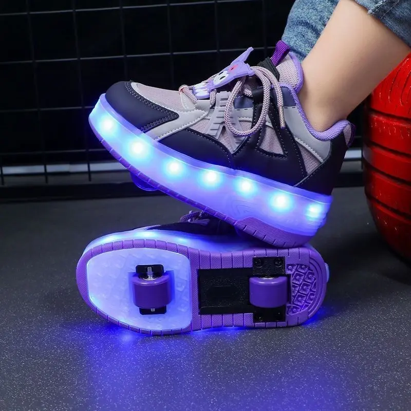 Heelys, Giày Trượt Băng Cho Bé Gái, Phong Cách Clow M, Bánh Đôi, Có Thể Tự Động Nhận, Thích Hợp Cho Học Sinh, Nhẹ, Có Đèn, Hàng Mới Về Năm 2024 1