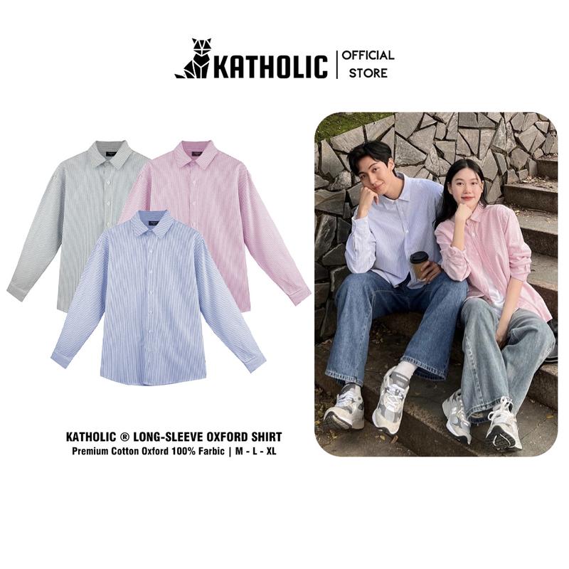 Áo Sơ Mi Kẻ Sọc Tay Dài Nam Nữ Hàn Quốc Local Brand KATHOLIC Chất Liệu Oxford Form Rộng 3 Màu Xám, Hồng, Xanh KAT012 Menswear Shirt