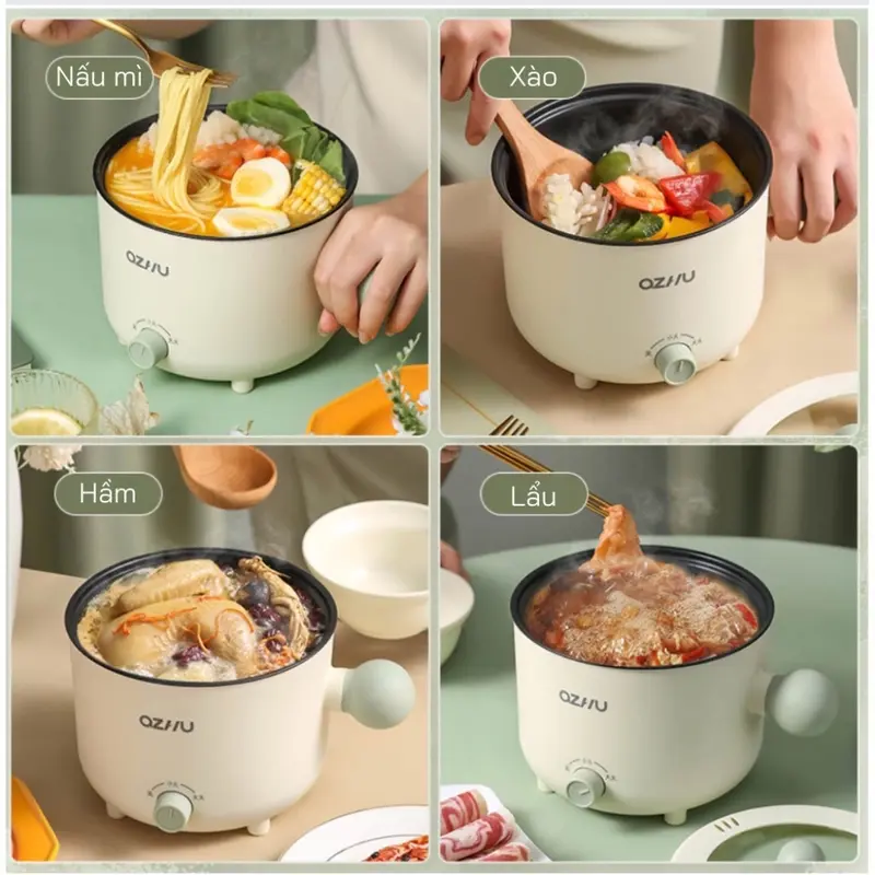 NỒI LẨU MINI ĐIỆN ĐA NĂNG KÈM HẤP, RÁN,CHIÊN kèm xửng hấp 1