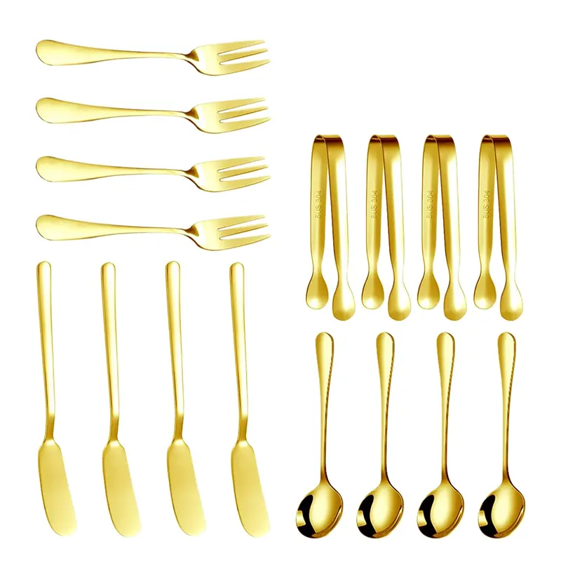 Cheese Butter Spreader Knives Set 16 Pieces Charcuterie Accessories Stainless Steel Butter Knives Serving Tongs (Gold)