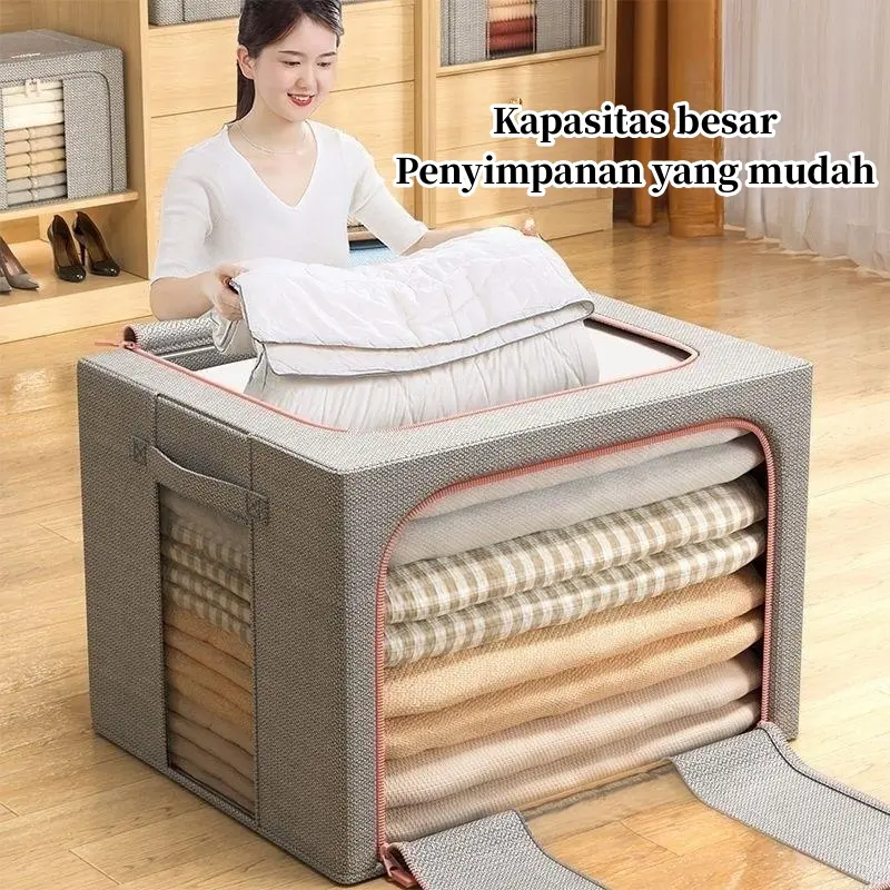 Kebutuhan keluargaLinen katun berkualitas tinggi Storage Box  Kotak penyimpanan pakaian besar  Serbaguna Rumah organizer box Lipat Frame baja  box storage organizer box storage 5