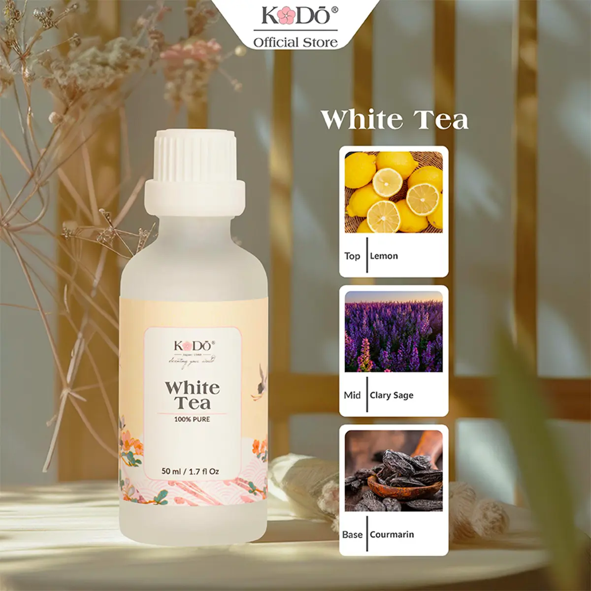 Tinh Dầu Nước Hoa KODO White Tea Hương Trà Trắng Làm Thơm Phòng, Không Gian, Quần Áo - Classic - 10/50/100/500ml Dầu Thơm Phòng Dầu Thơm tinhdầu tràtrắng